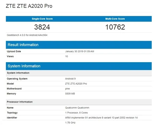 中兴A2020 Pro亮相GeekBench 4.0数