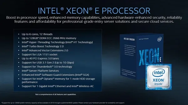 Intel推Xeon E-2100处理器，已正式上