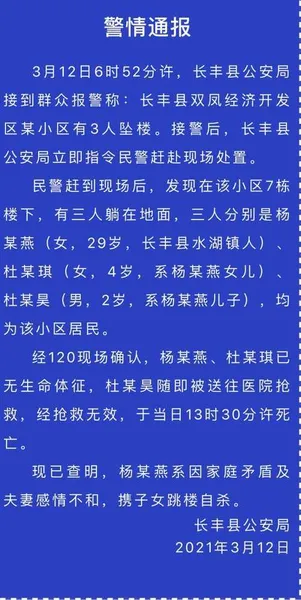 合肥携子女坠亡母亲遗言曝光 携子