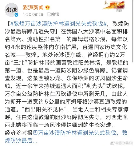 敦煌防护林被毁调查结果公布 敦煌防护林被毁事件始末回顾