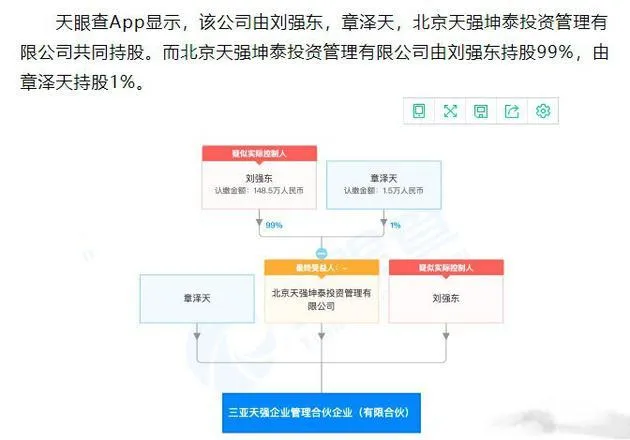 刘强东章泽天成立新公司叫什么名字