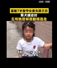 襄阳失踪女童被翻墙逃走邻居杀害