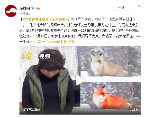 火狐狸事件当事人现身致歉怎么回事