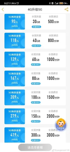 中国电信5G套餐资费价格详情 电信5