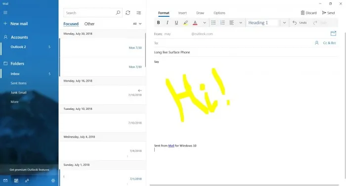 Windows 10 Mail迎来更新：涂鸦功能