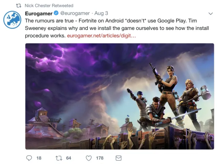 Epic Games：《堡垒之夜》安卓版不会