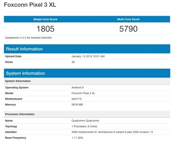 谷歌Pixel 3 Lite XL亮相跑分库：6GB