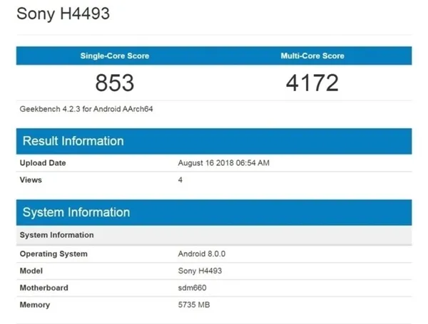 索尼新机亮相跑分网站：代号Sony H44