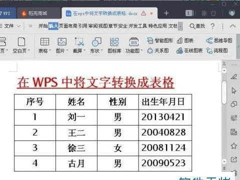 wps中表格如何转化成文字