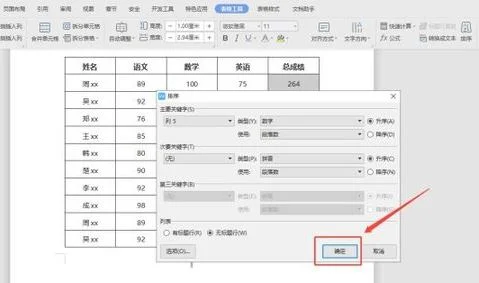 wps文字如何对表格排序