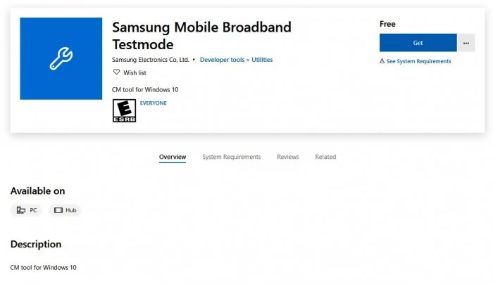 Win10商店上架Samsung Mobile Broadband Testmode