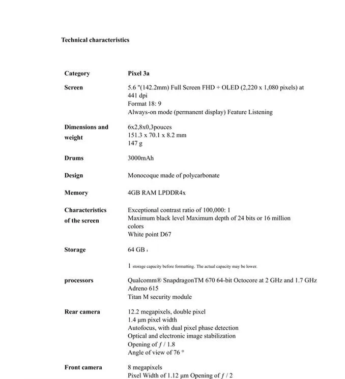 谷歌Pixel 3a新设备规格：5.6英寸+骁