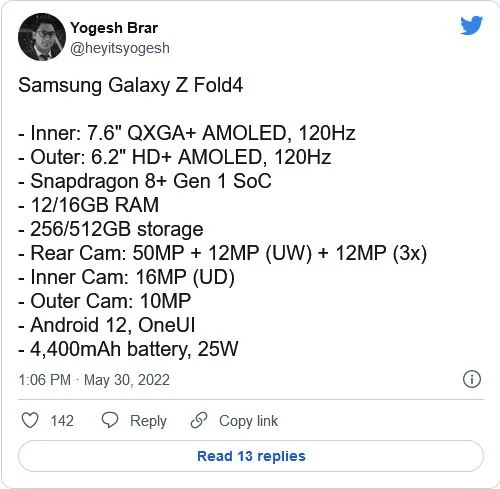 三星Galaxy Z Fold 4配置参数全面